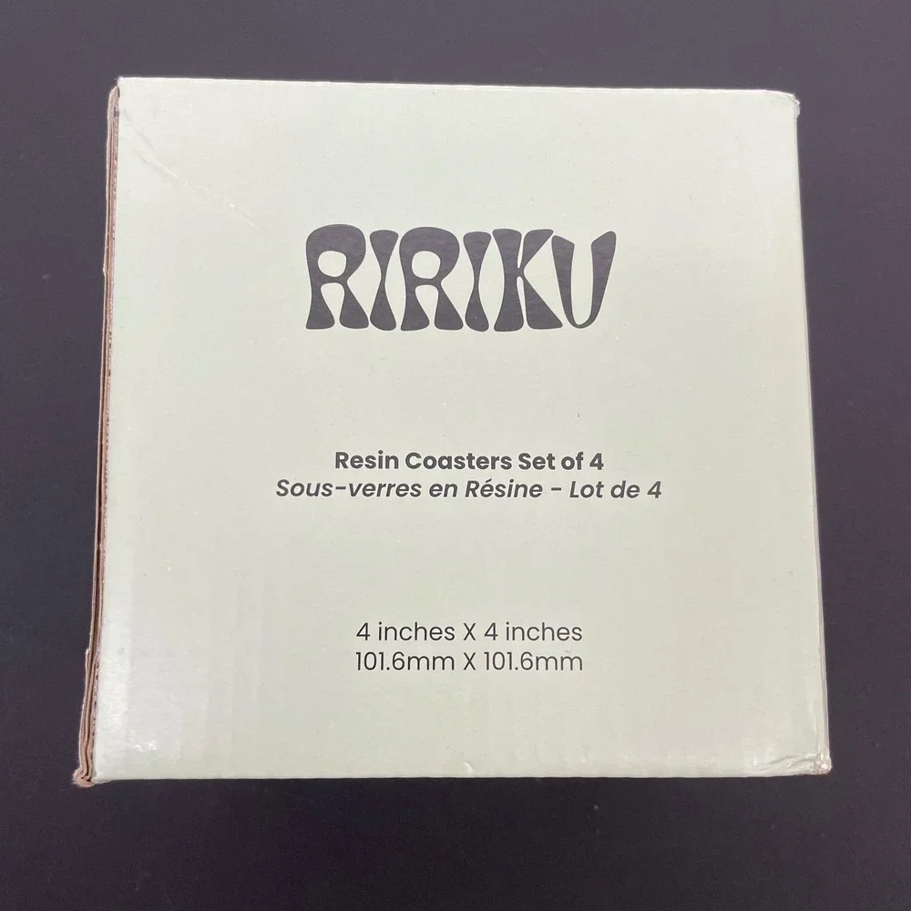 RIRIKU Set of 4 Resin Coasters‎ Beige Marbled Square 4x4 Modern Home Decor NEW